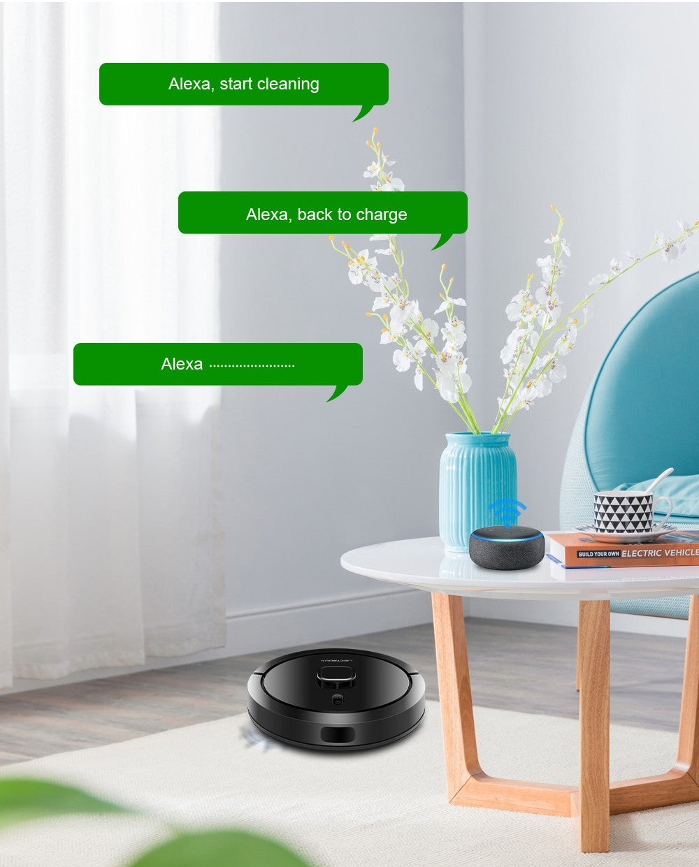 Robot Aspirador Liectroux G7, Succión 6500Pa, Navegación Láser, Batería 5200mAh, Autonomía 180 minutos - Negro, Enchufe UE