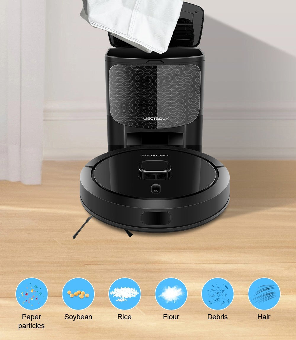 Robot Aspirador Liectroux G7, Succión 6500Pa, Navegación Láser, Batería 5200mAh, Autonomía 180 minutos - Negro, Enchufe UE