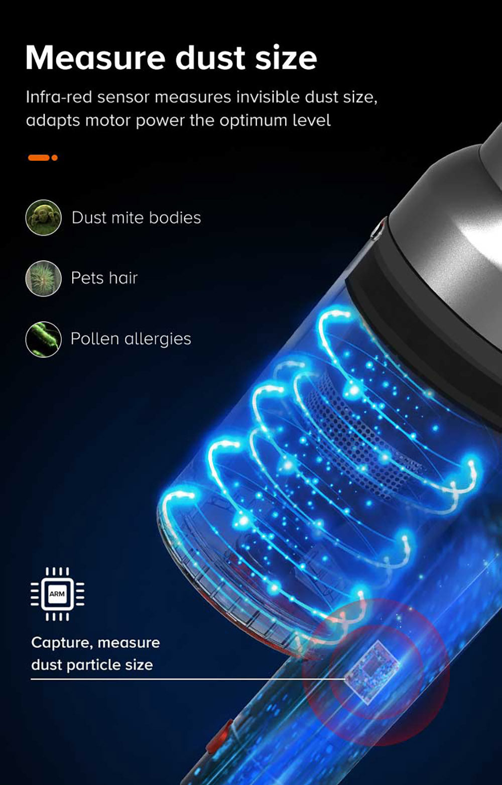 Aspiradora escoba sin cable Liectroux i10, detección inteligente de polvo, motor BLDC de 250 W, succión de 27 kPa, pantalla táctil a color, luz frontal LED, 45 minutos de autonomía, para alfombras, suelos, coches y pelo de mascotas.