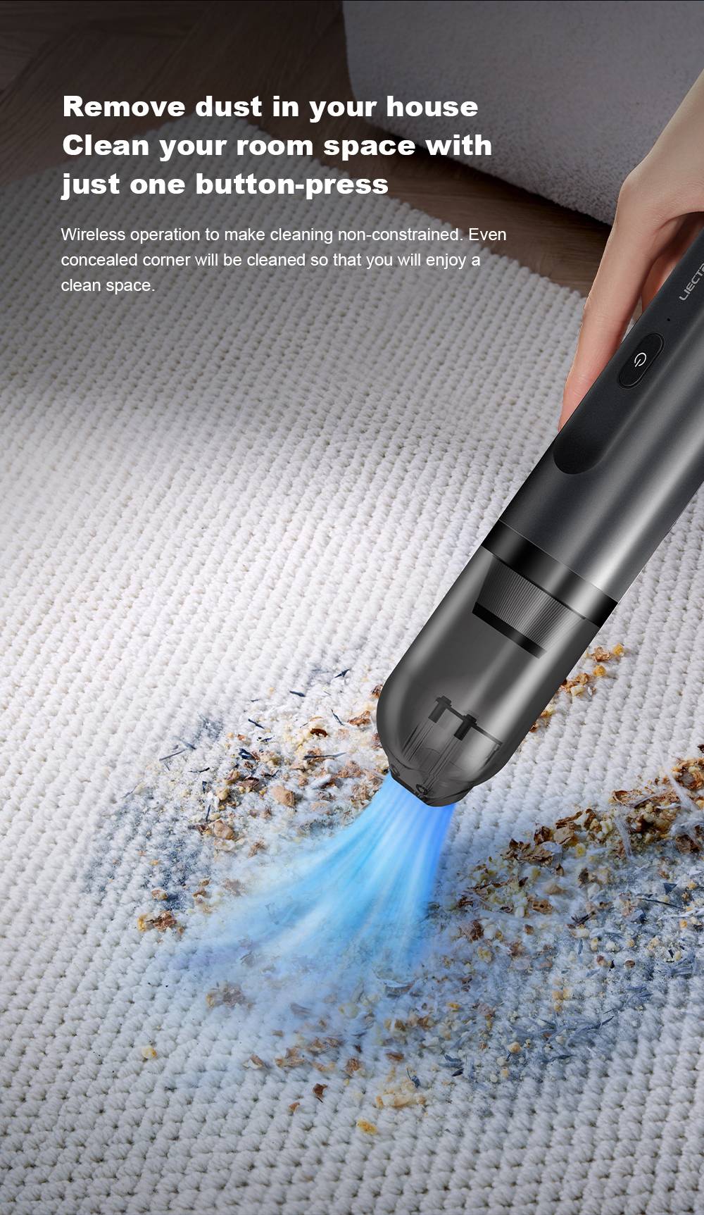 Aspiradora de mano Liectroux i5, gran potencia de succión de 12.000 Pa, batería de 2500 mAh, hasta 35 minutos de autonomía, motor sin escobillas, bajo nivel de ruido, depósito de polvo de 120 ml, limpieza para hogar y vehículo.