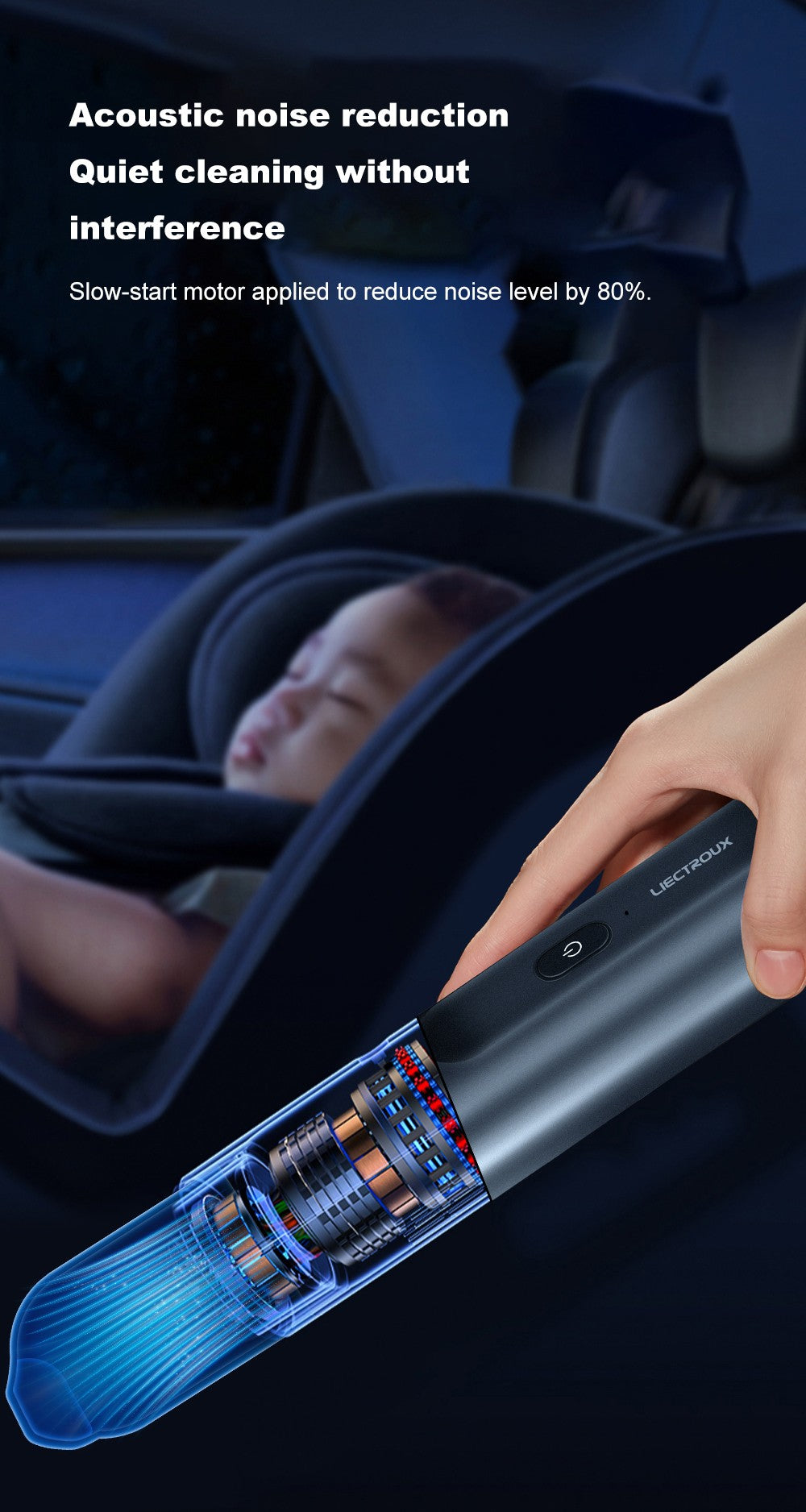 Aspiradora de mano Liectroux i5, gran potencia de succión de 12.000 Pa, batería de 2500 mAh, hasta 35 minutos de autonomía, motor sin escobillas, bajo nivel de ruido, depósito de polvo de 120 ml, limpieza para hogar y vehículo.