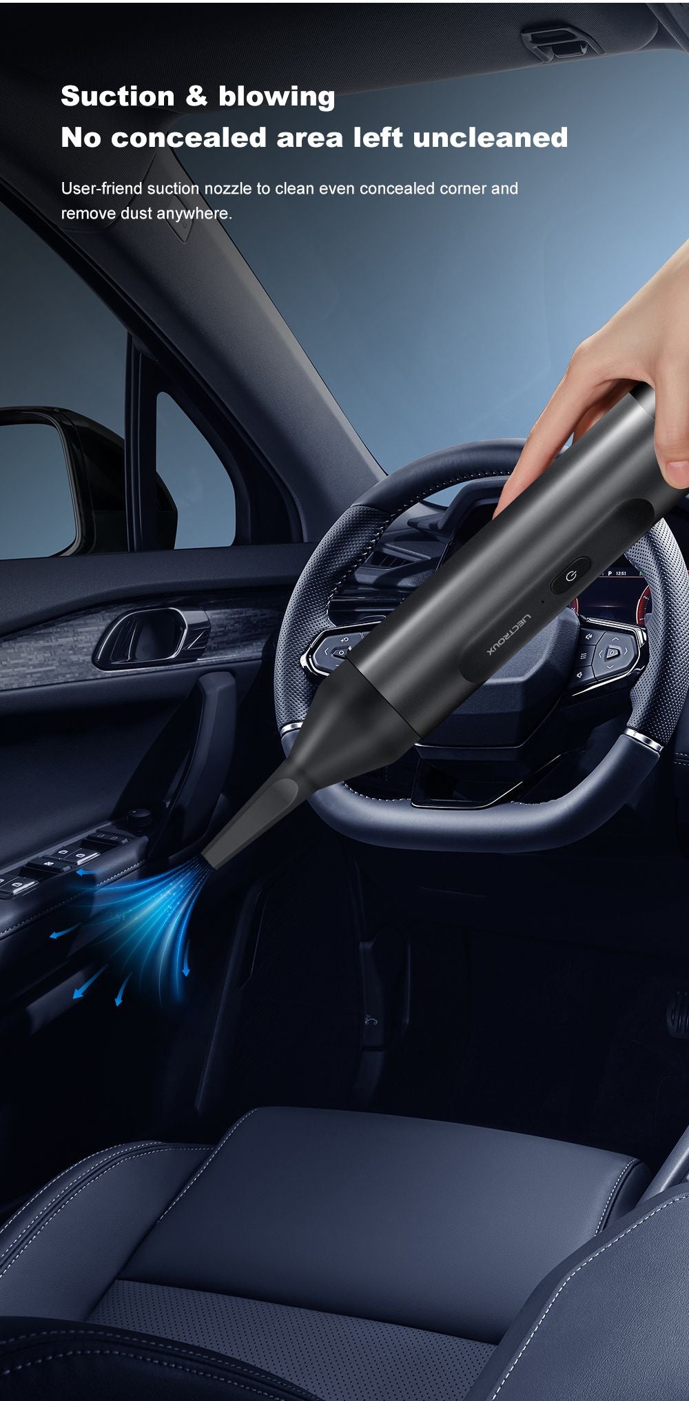 Aspiradora de mano Liectroux i5, gran potencia de succión de 12.000 Pa, batería de 2500 mAh, hasta 35 minutos de autonomía, motor sin escobillas, bajo nivel de ruido, depósito de polvo de 120 ml, limpieza para hogar y vehículo.