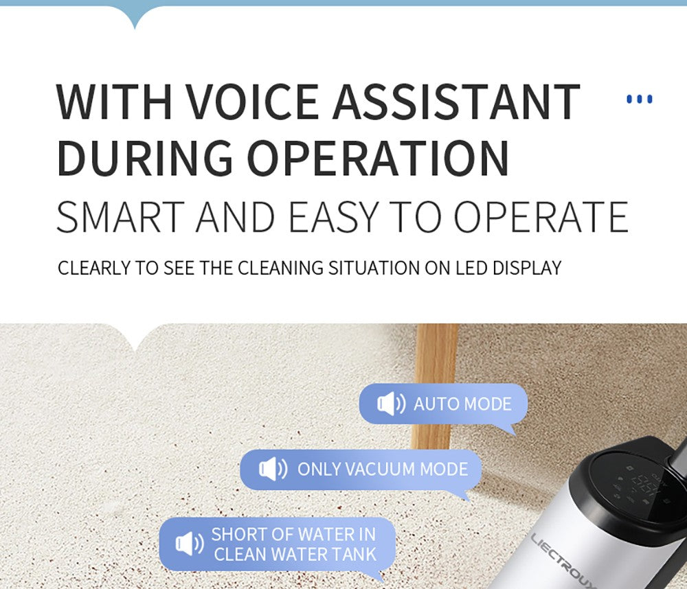Aspiradora sin cable para limpieza húmeda y seca Liectroux i7 Pro, succión de 14000 Pa, autolimpieza, autosacado, depósito de agua limpia de 600 ml, 35 minutos de autonomía, pantalla LED, control por voz, bajo nivel de ruido.