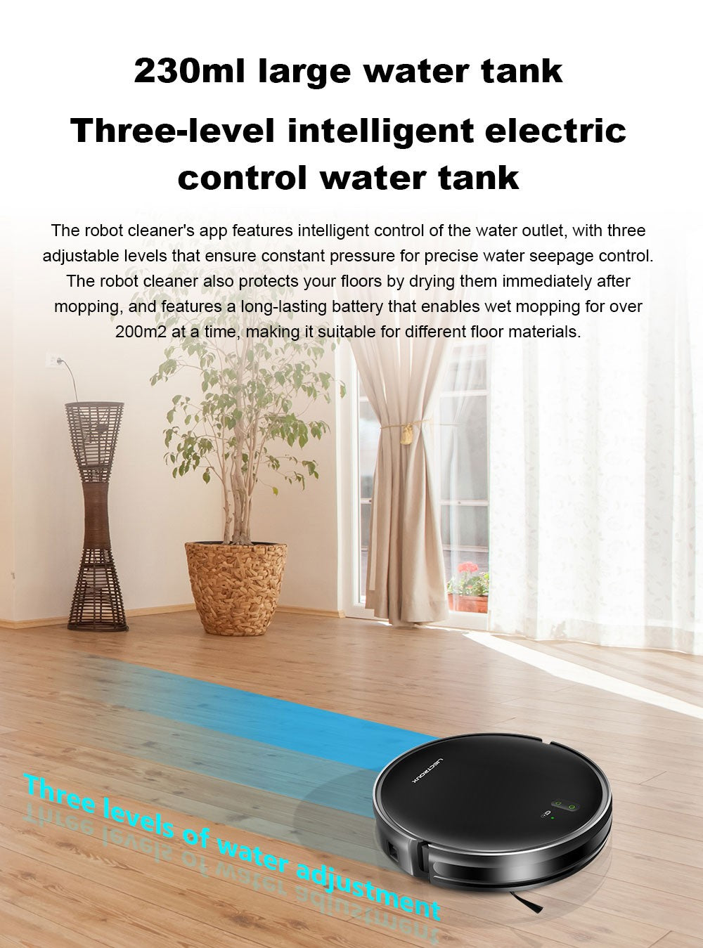Robot Aspirador Liectroux L200, Máxima Succión 4000Pa, Mapeo Inteligente, Tanque de Agua con Control Eléctrico de 230ml, Hasta 120 Minutos de Autonomía, Control por APP/Voz, Bajo Nivel de Ruido
