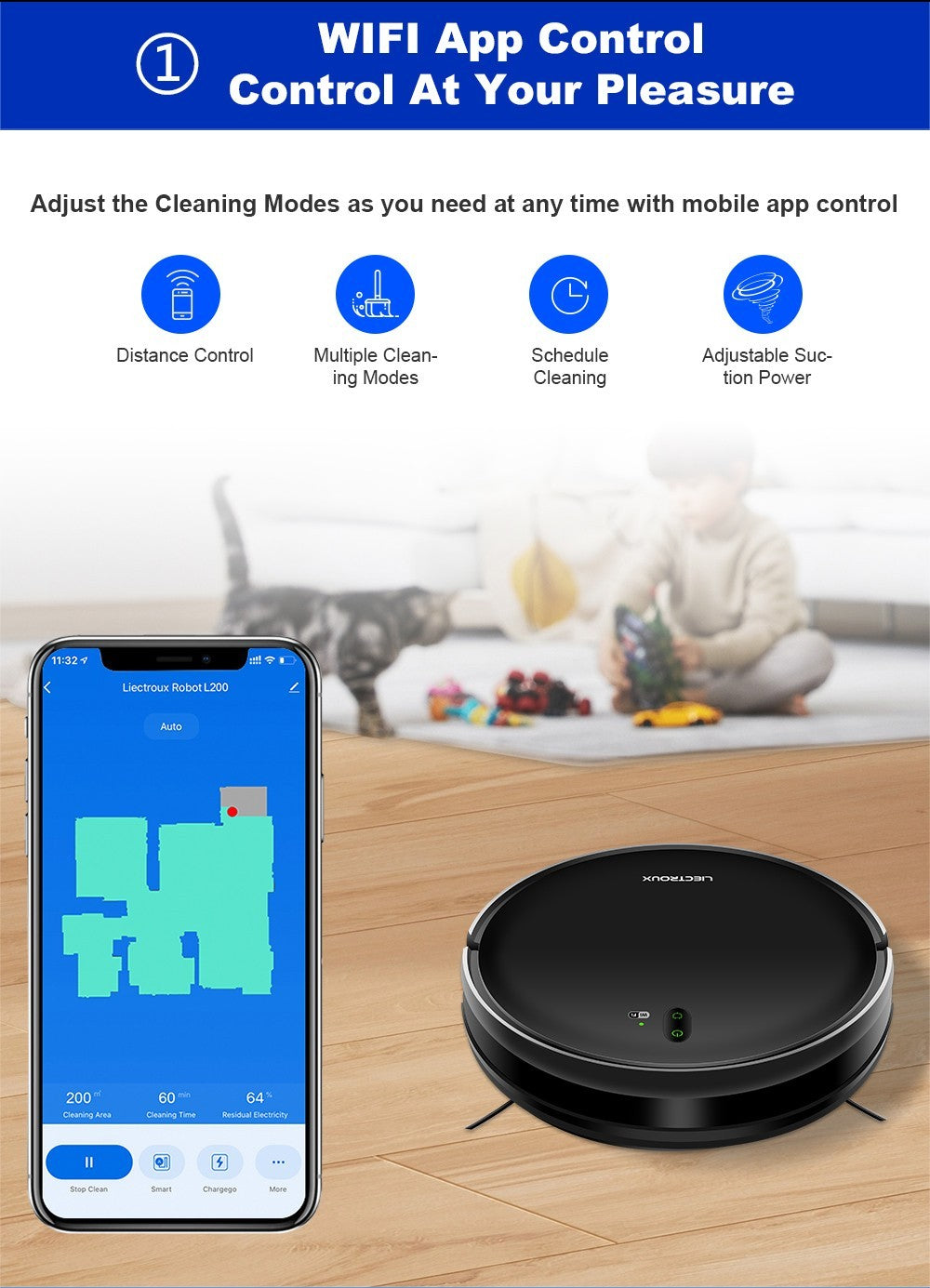 Robot Aspirador Liectroux L200, Máxima Succión 4000Pa, Mapeo Inteligente, Tanque de Agua con Control Eléctrico de 230ml, Hasta 120 Minutos de Autonomía, Control por APP/Voz, Bajo Nivel de Ruido