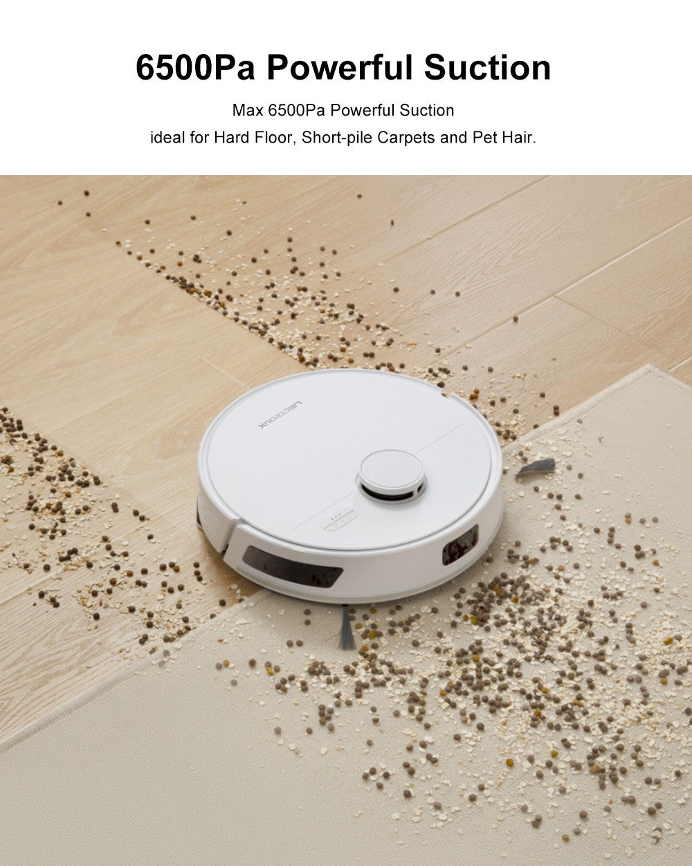 Robot aspirador Liectroux M70 Pro Lidar con vaciado automático del depósito de polvo, almacenamiento de mapas de varias plantas, fuerte succión de 6500 Pa, batería de 3200 mAh, tiempo de funcionamiento máximo de 175 minutos, aplicación inteligente y control por voz, bolsa de polvo de 3 litros, blanco.