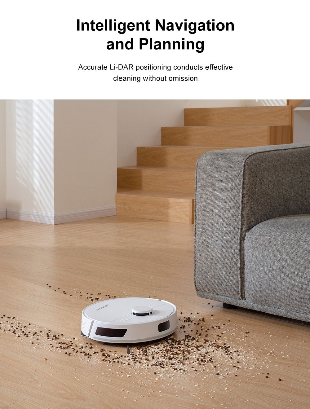 Robot aspirador Liectroux M70 Pro Lidar con vaciado automático del depósito de polvo, almacenamiento de mapas de varias plantas, fuerte succión de 6500 Pa, batería de 3200 mAh, tiempo de funcionamiento máximo de 175 minutos, aplicación inteligente y control por voz, bolsa de polvo de 3 litros, blanco.