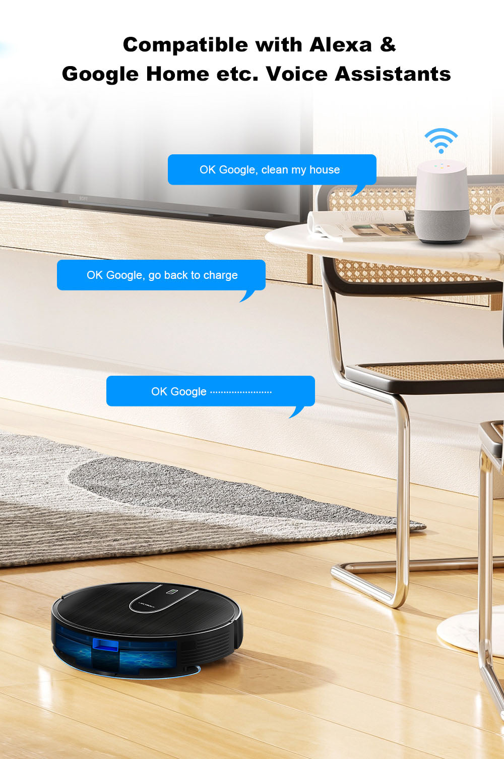 Robot aspirador y mopa húmeda combinados Liectroux N7S-U, mapeo inteligente, aplicación WiFi, succión de 6000 Pa, 120 minutos de autonomía, depósito de polvo de 400 ml y depósito de agua de 250 ml, aplicación WiFi, compatible con Alexa y Google Assistant, para pelo de mascotas, alfombras y suelos duros.