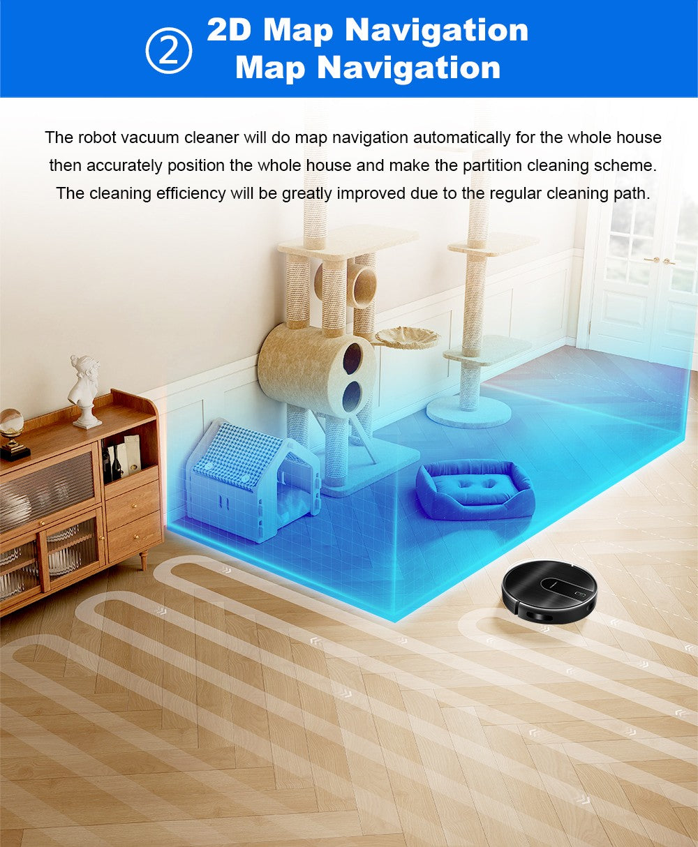 Robot aspirador y mopa húmeda combinados Liectroux N7S-U, mapeo inteligente, aplicación WiFi, succión de 6000 Pa, 120 minutos de autonomía, depósito de polvo de 400 ml y depósito de agua de 250 ml, aplicación WiFi, compatible con Alexa y Google Assistant, para pelo de mascotas, alfombras y suelos duros.