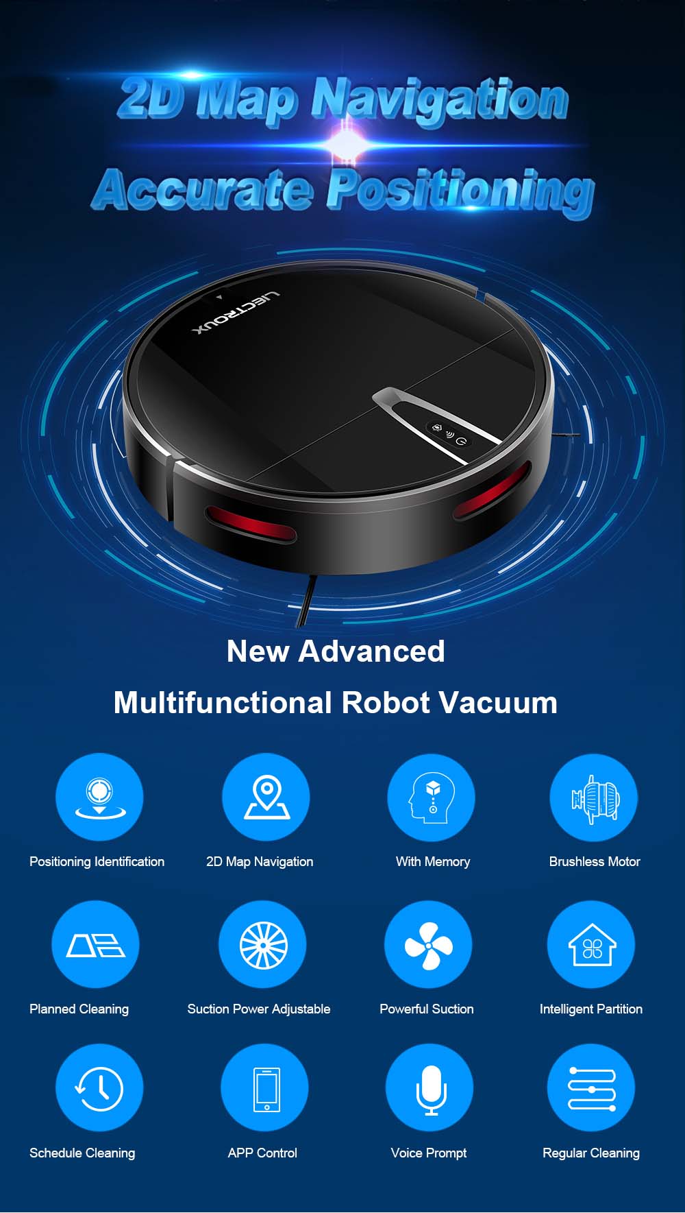Robot Aspirador LIECTROUX V3S Pro, Succión 4000Pa, Mopa Seca y Húmeda, Navegación con Mapeo 2D, con Memoria, Control por Voz y App WiFi