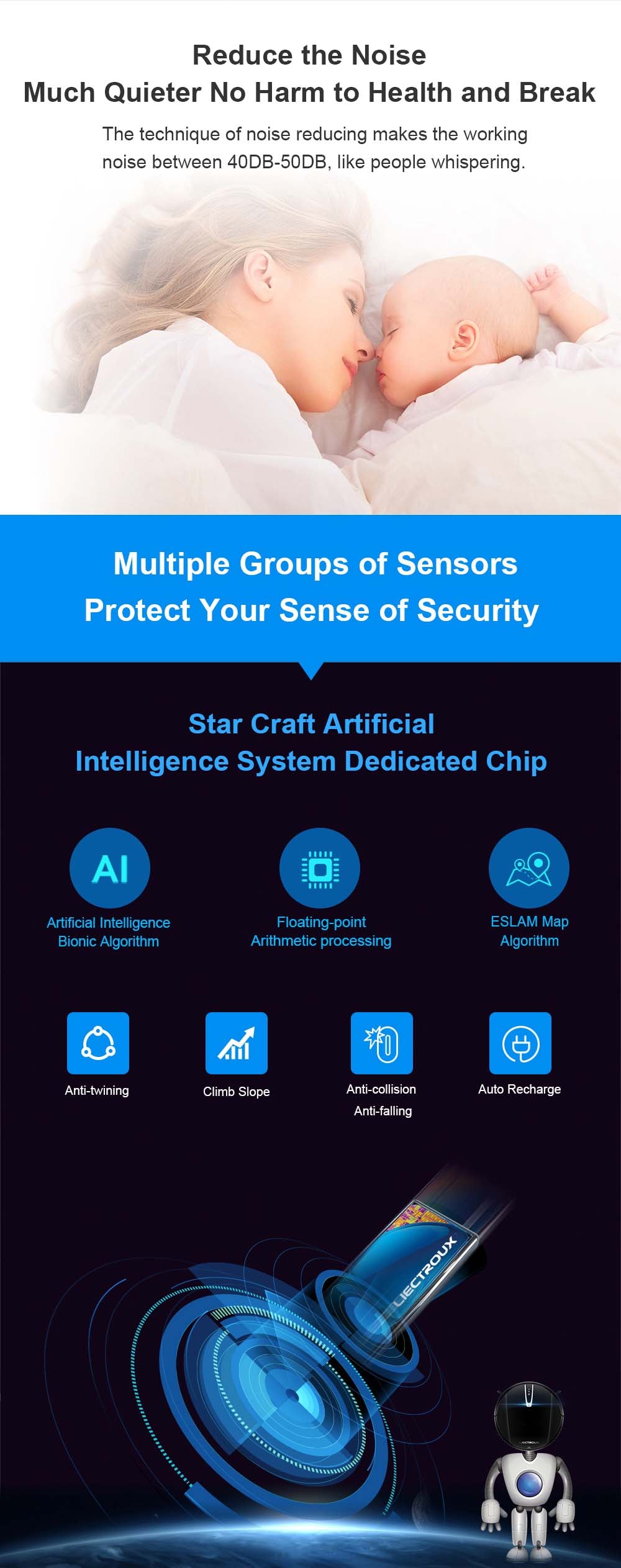 Robot Aspirador LIECTROUX V3S Pro, Succión 4000Pa, Mopa Seca y Húmeda, Navegación con Mapeo 2D, con Memoria, Control por Voz y App WiFi