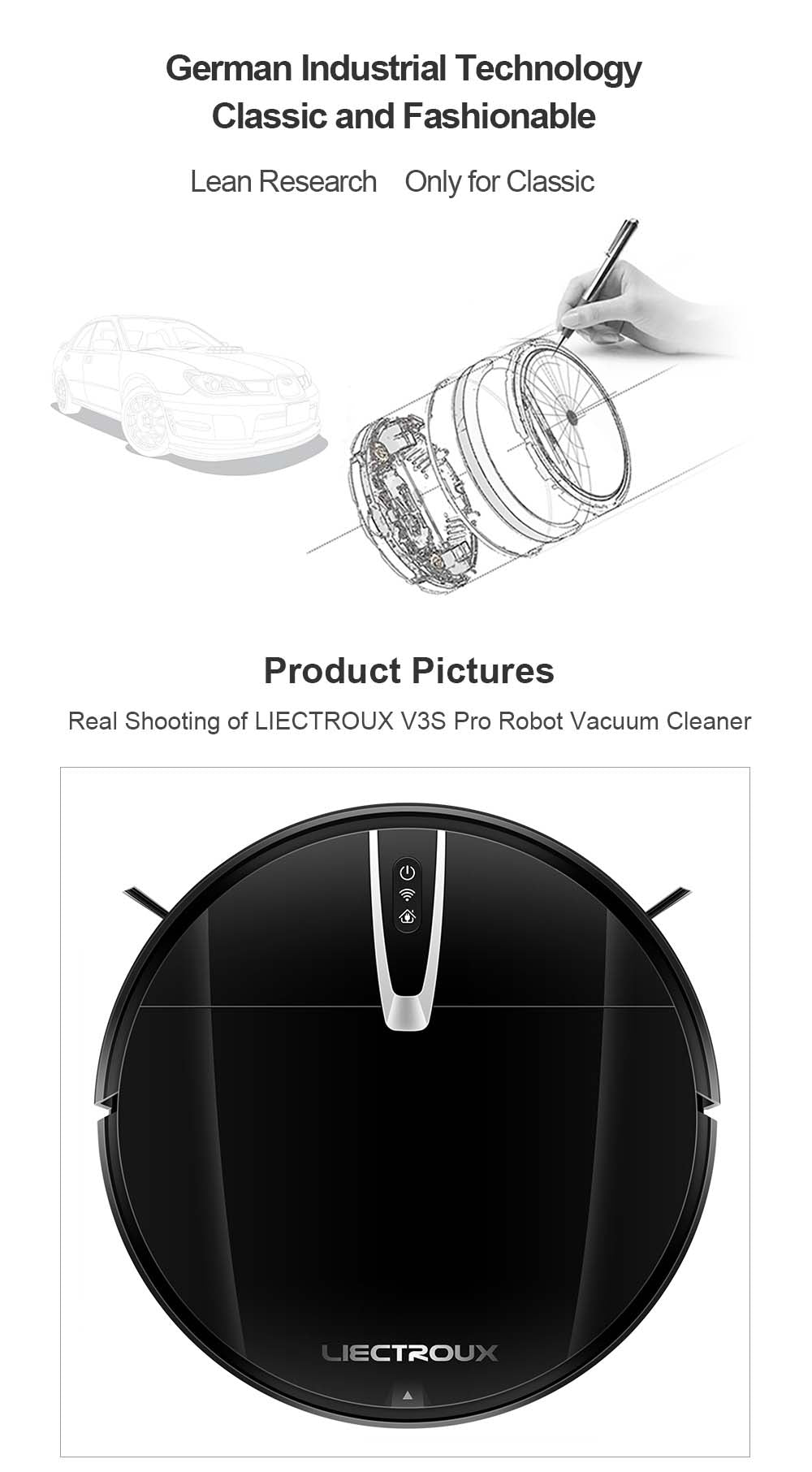 Robot Aspirador LIECTROUX V3S Pro, Succión 4000Pa, Mopa Seca y Húmeda, Navegación con Mapeo 2D, con Memoria, Control por Voz y App WiFi