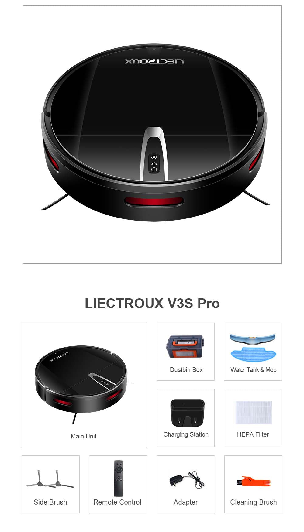 Robot Aspirador LIECTROUX V3S Pro, Succión 4000Pa, Mopa Seca y Húmeda, Navegación con Mapeo 2D, con Memoria, Control por Voz y App WiFi