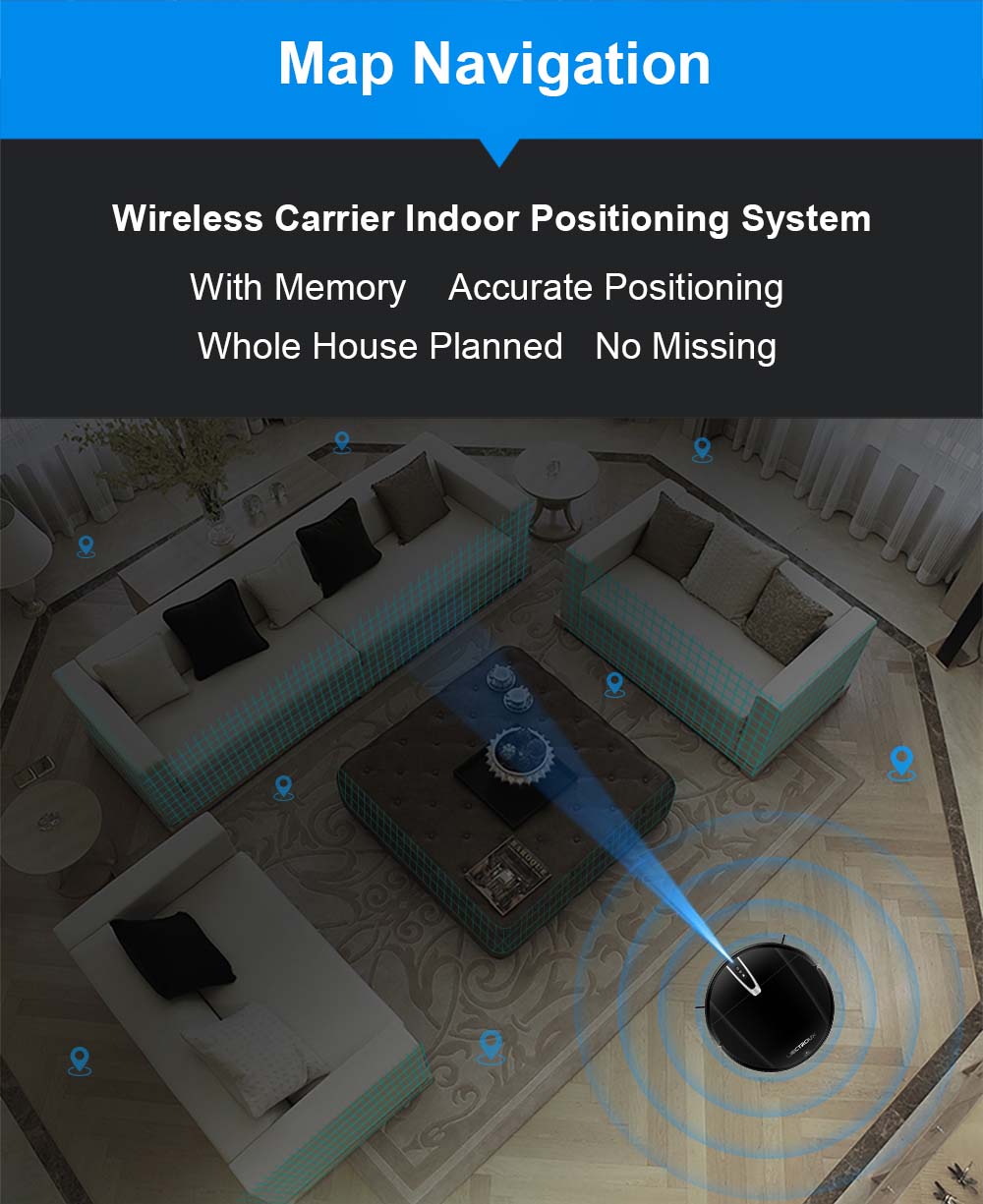 Robot Aspirador LIECTROUX V3S Pro, Succión 4000Pa, Mopa Seca y Húmeda, Navegación con Mapeo 2D, con Memoria, Control por Voz y App WiFi