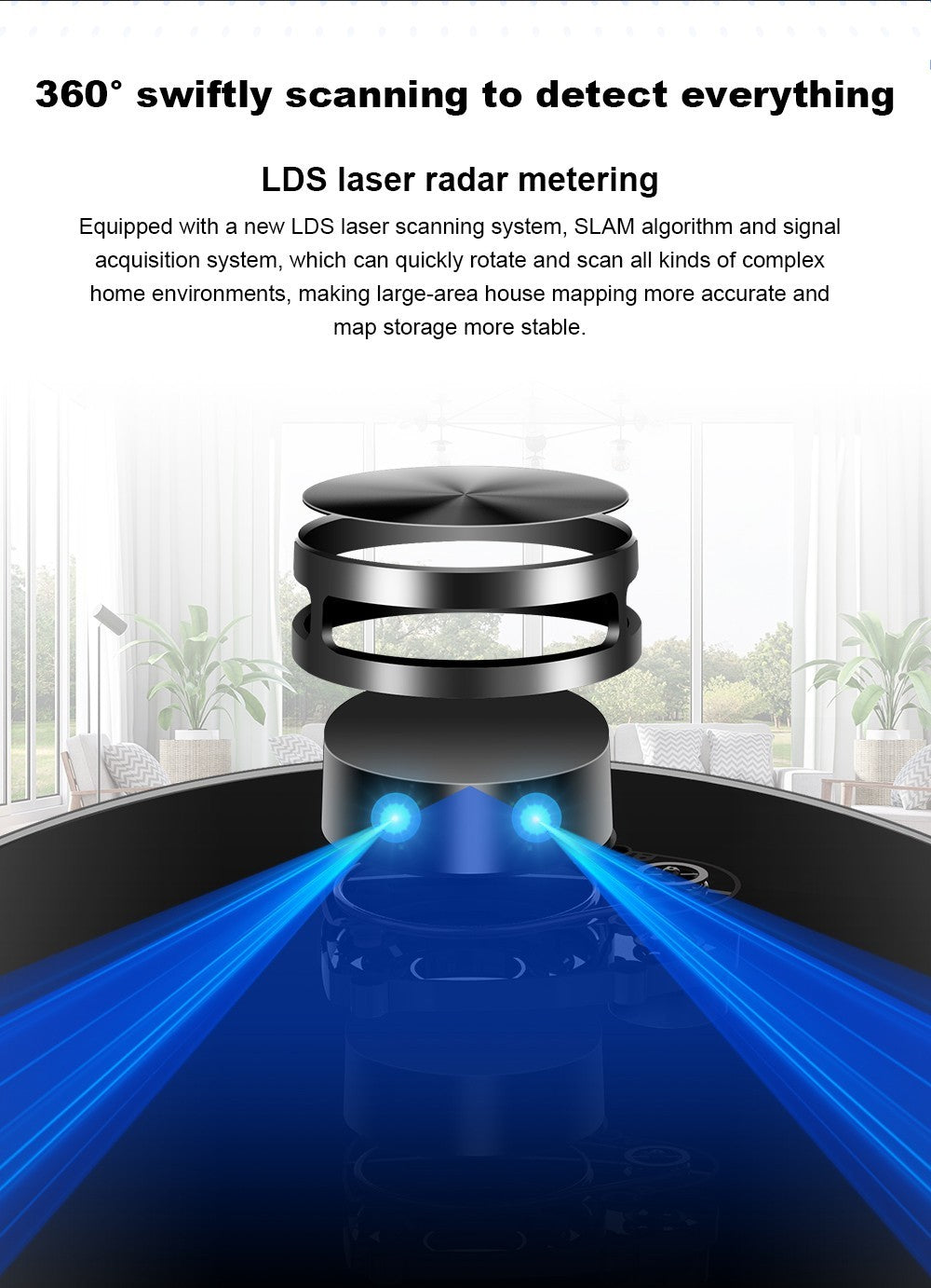 Robot Aspirador Liectroux X6, Succión 6500Pa, Navegación Láser LDS, Tanque de Agua 235ml, Depósito de Polvo 400ml, Guarda 5 Mapas, Batería 2600mAh, Control por App/Voz
