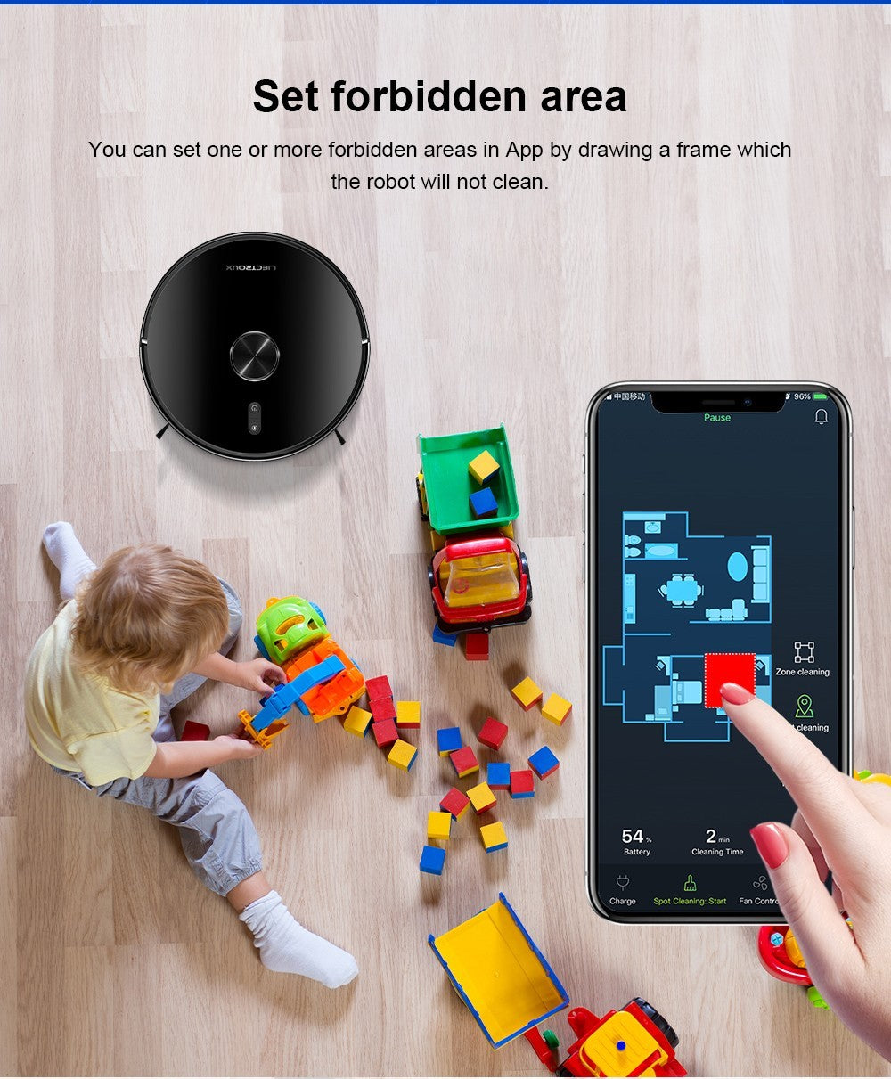 Robot Aspirador Liectroux X6, Succión 6500Pa, Navegación Láser LDS, Tanque de Agua 235ml, Depósito de Polvo 400ml, Guarda 5 Mapas, Batería 2600mAh, Control por App/Voz