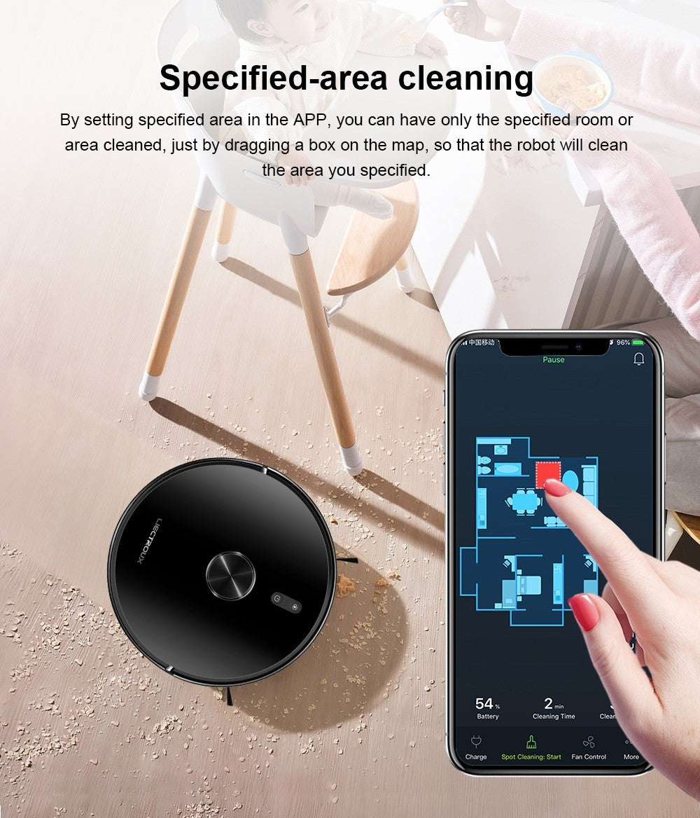 Robot Aspirador Liectroux X6, Succión 6500Pa, Navegación Láser LDS, Tanque de Agua 235ml, Depósito de Polvo 400ml, Guarda 5 Mapas, Batería 2600mAh, Control por App/Voz