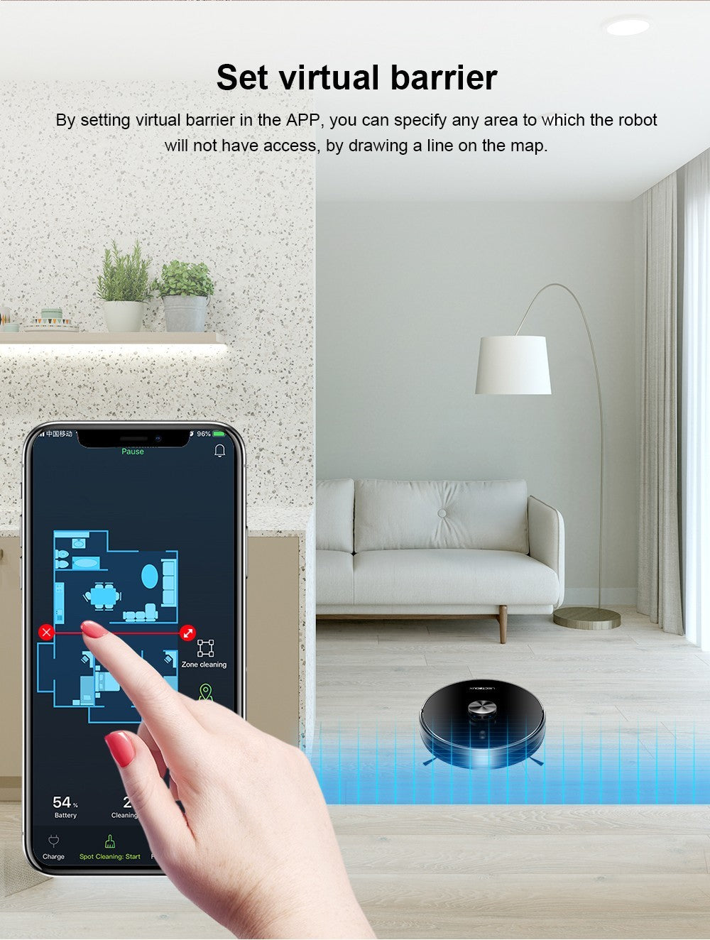 Robot Aspirador Liectroux X6, Succión 6500Pa, Navegación Láser LDS, Tanque de Agua 235ml, Depósito de Polvo 400ml, Guarda 5 Mapas, Batería 2600mAh, Control por App/Voz
