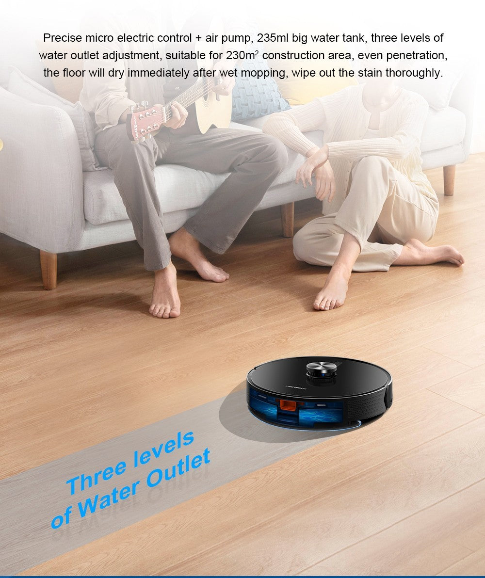 Robot Aspirador Liectroux X6, Succión 6500Pa, Navegación Láser LDS, Tanque de Agua 235ml, Depósito de Polvo 400ml, Guarda 5 Mapas, Batería 2600mAh, Control por App/Voz