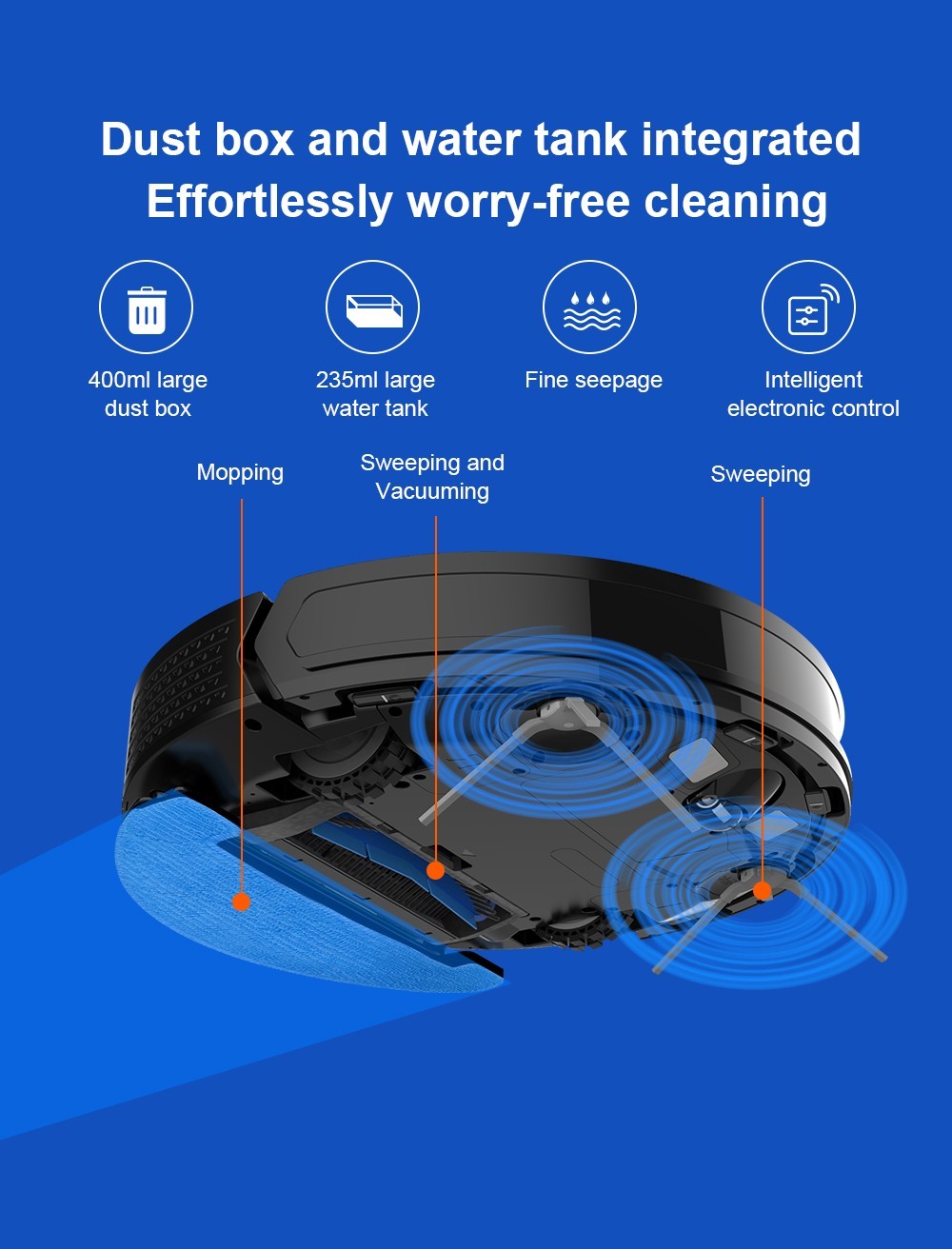 Robot Aspirador Liectroux X6, Succión 6500Pa, Navegación Láser LDS, Tanque de Agua 235ml, Depósito de Polvo 400ml, Guarda 5 Mapas, Batería 2600mAh, Control por App/Voz