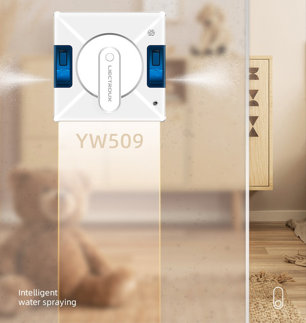 Liectroux YW509 Robot Limpiador de Ventanas, Doble Rociado de Agua, Potencia de Succión 3000Pa, Sensor Láser Anticaída, 3 Modos de Limpieza, Planificación Inteligente de Trayectoria, Bajo Nivel de Ruido, Control Remoto - Blanco