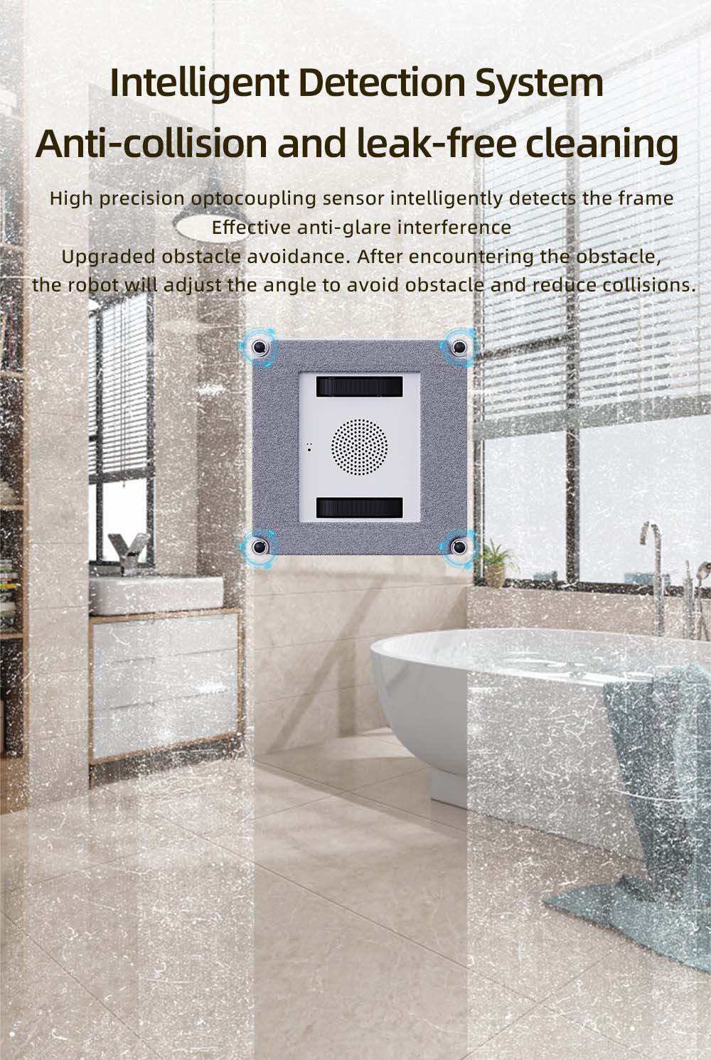 Liectroux YW509 Robot Limpiador de Ventanas, Doble Rociado de Agua, Potencia de Succión 3000Pa, Sensor Láser Anticaída, 3 Modos de Limpieza, Planificación Inteligente de Trayectoria, Bajo Nivel de Ruido, Control Remoto - Blanco