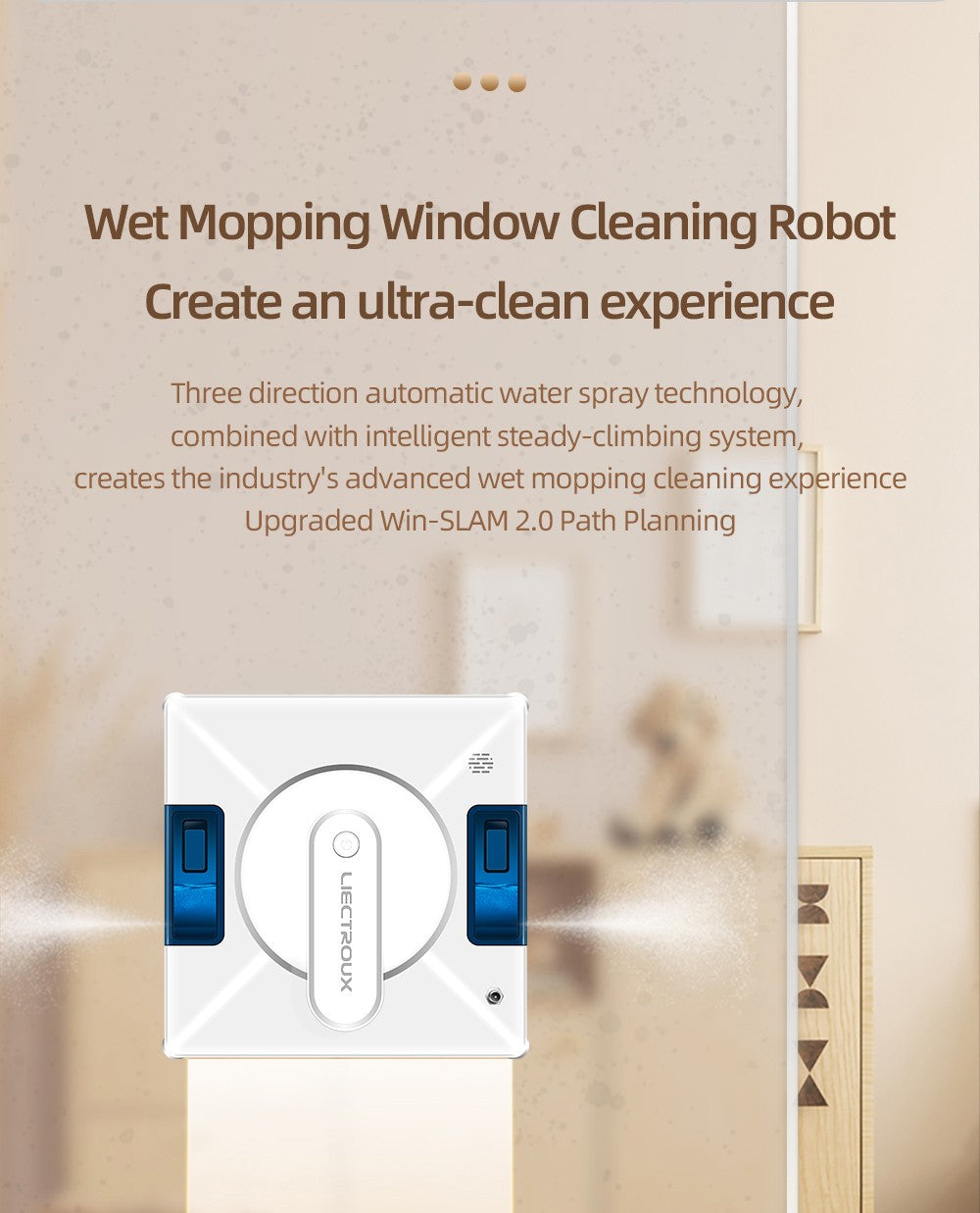 Liectroux YW509 Robot Limpiador de Ventanas, Doble Rociado de Agua, Potencia de Succión 3000Pa, Sensor Láser Anticaída, 3 Modos de Limpieza, Planificación Inteligente de Trayectoria, Bajo Nivel de Ruido, Control Remoto - Blanco