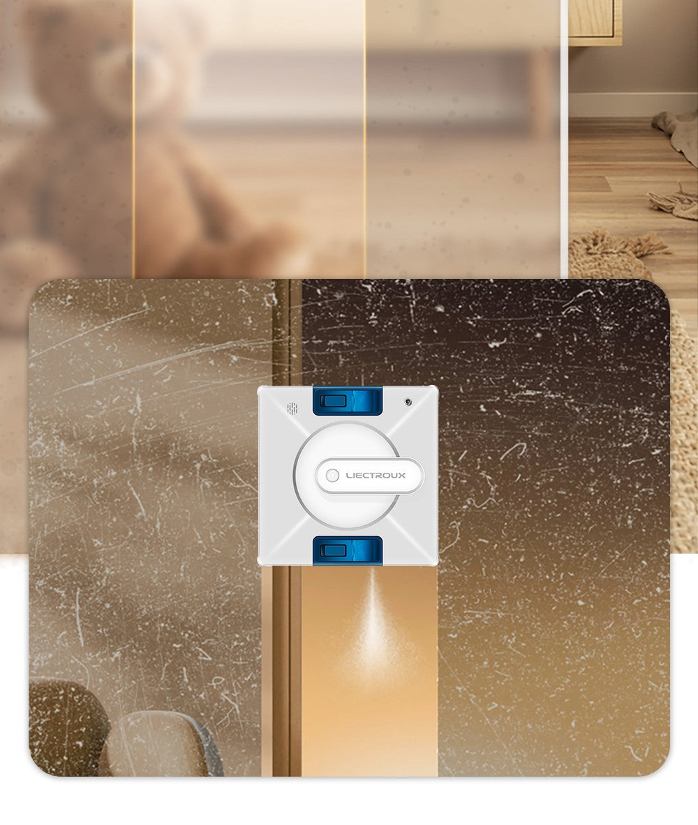 Liectroux YW509 Robot Limpiador de Ventanas, Doble Rociado de Agua, Potencia de Succión 3000Pa, Sensor Láser Anticaída, 3 Modos de Limpieza, Planificación Inteligente de Trayectoria, Bajo Nivel de Ruido, Control Remoto - Blanco