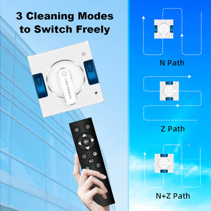 Liectroux YW509 Robot Window Vacuum Cleaner, Double Water Spray, 3000Pa Suction Power, Laser Sensor Anti-fall, 3 Cleaning Modes, Intelligent Path Planning, Low Noise, Remote Control - White