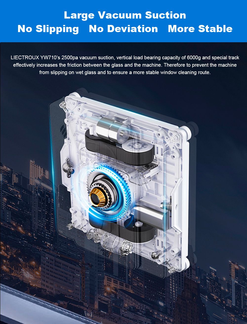 Robot Limpiacristales Liectroux YW710, Doble Rociado de Agua, Succión 2500Pa, Bajo Ruido, Rueda Guía 360°, Control Remoto y por App, Blanco