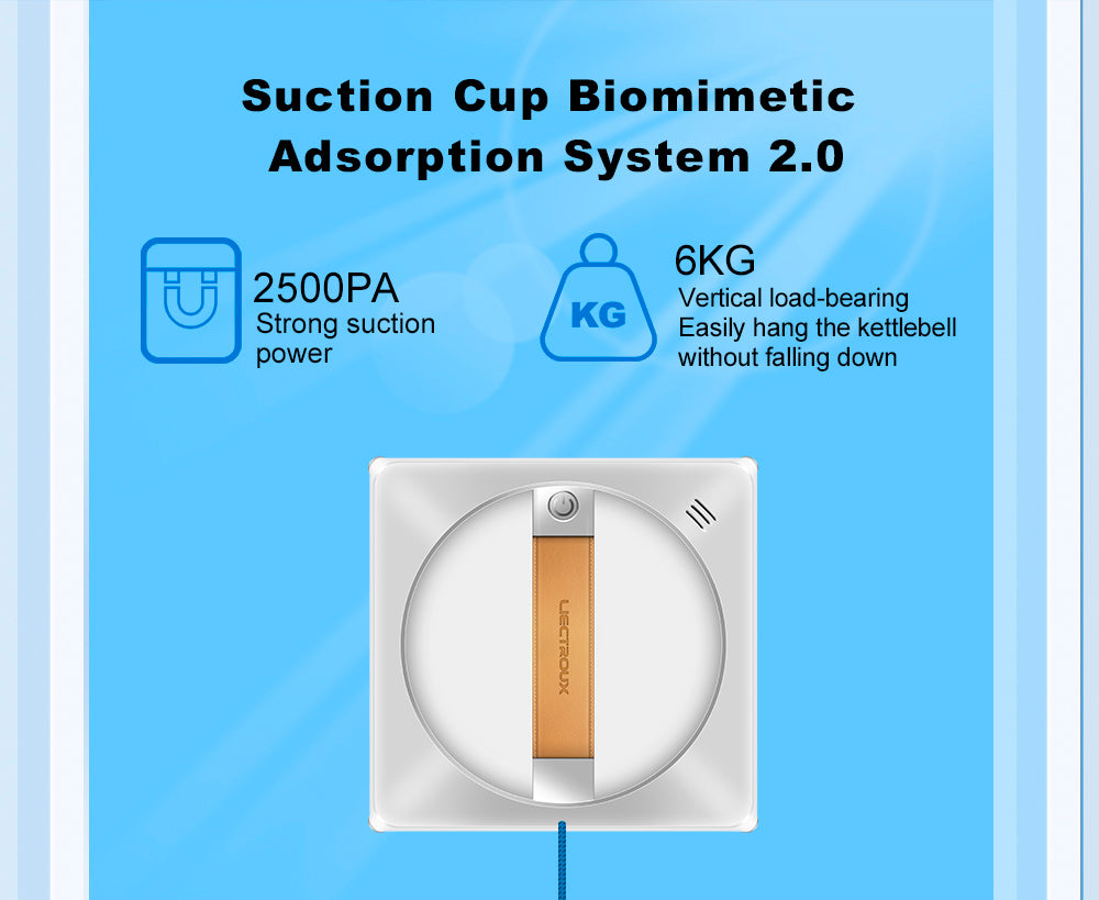 Robot Limpiacristales Liectroux YW710, Doble Rociado de Agua, Succión 2500Pa, Bajo Ruido, Rueda Guía 360°, Control Remoto y por App, Blanco