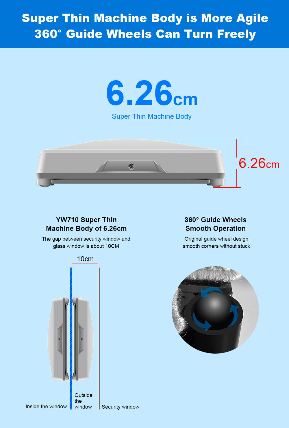 Robot Limpiacristales Liectroux YW710, Doble Rociado de Agua, Succión 2500Pa, Bajo Ruido, Rueda Guía 360°, Control Remoto y por App, Blanco