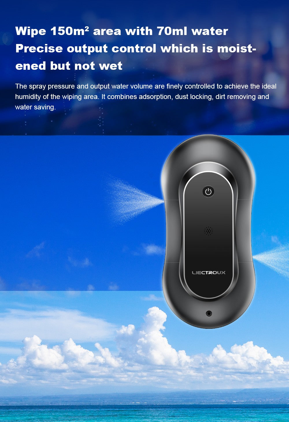 LIECTROUX YW810 Robot Limpiador de Ventanas, Rociado de Agua Bidireccional, Mopa Seca y Húmeda, Ruta con IA, Motor y Ventilador sin Escobillas, Control por APP y Remoto, Múltiples Sistemas de Protección de Seguridad, Negro