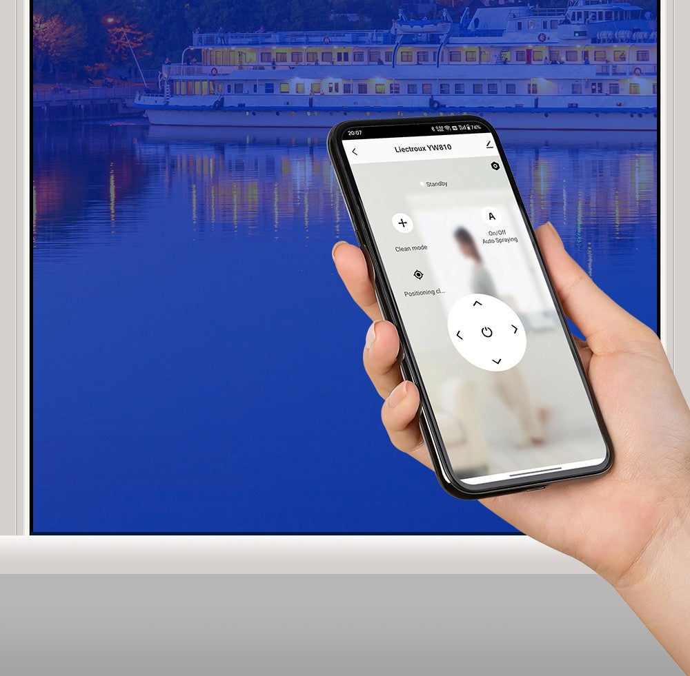LIECTROUX YW810 Robot Limpiador de Ventanas, Rociado de Agua Bidireccional, Mopa Seca y Húmeda, Ruta con IA, Motor y Ventilador sin Escobillas, Control por APP y Remoto, Múltiples Sistemas de Protección de Seguridad, Negro