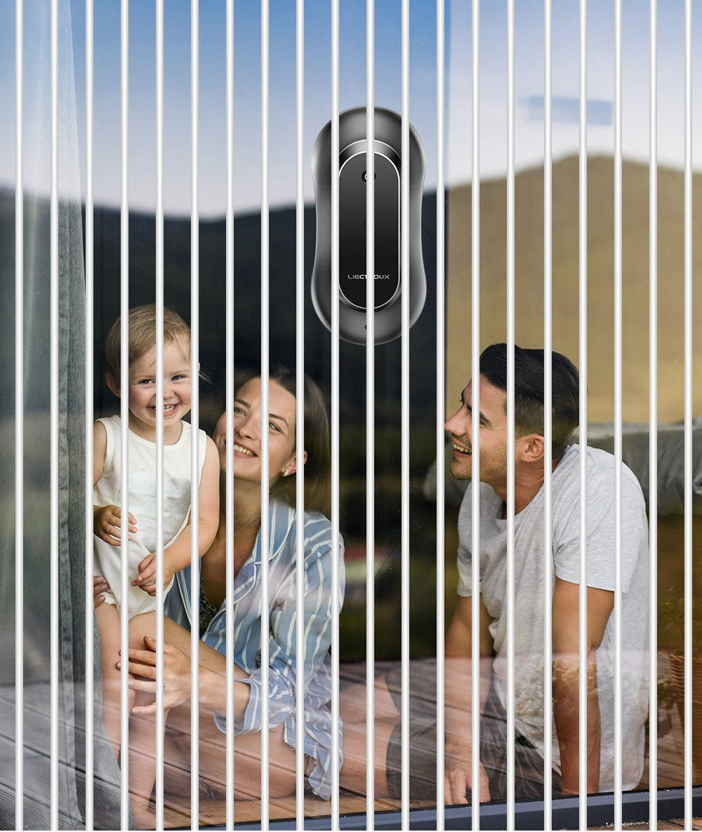 LIECTROUX YW810 Robot Limpiador de Ventanas, Rociado de Agua Bidireccional, Mopa Seca y Húmeda, Ruta con IA, Motor y Ventilador sin Escobillas, Control por APP y Remoto, Múltiples Sistemas de Protección de Seguridad, Negro