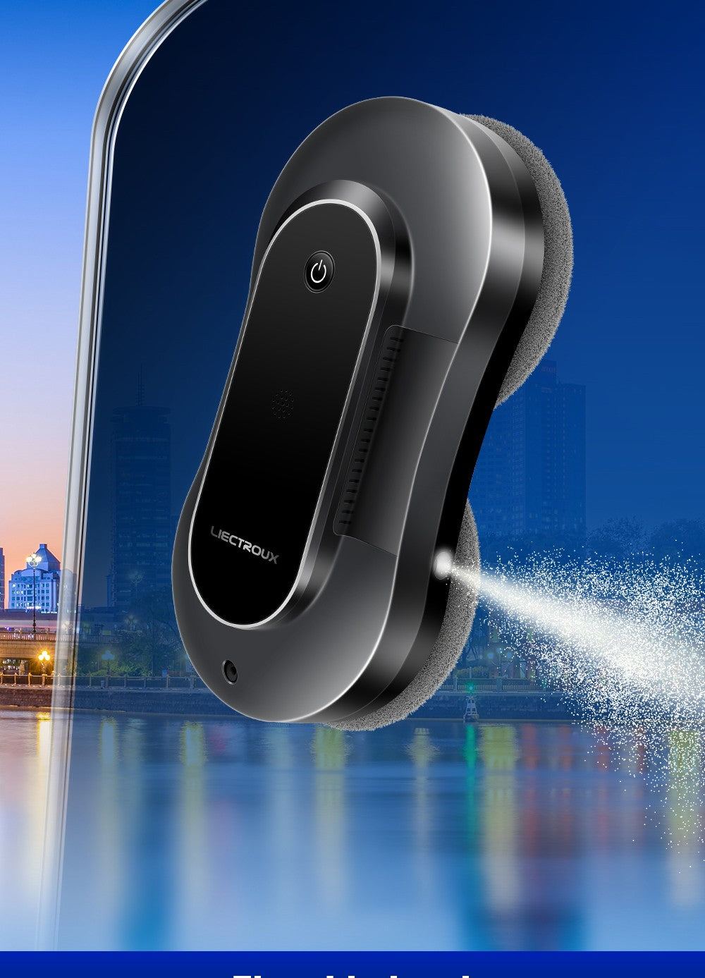LIECTROUX YW810 Robot Limpiador de Ventanas, Rociado de Agua Bidireccional, Mopa Seca y Húmeda, Ruta con IA, Motor y Ventilador sin Escobillas, Control por APP y Remoto, Múltiples Sistemas de Protección de Seguridad, Negro