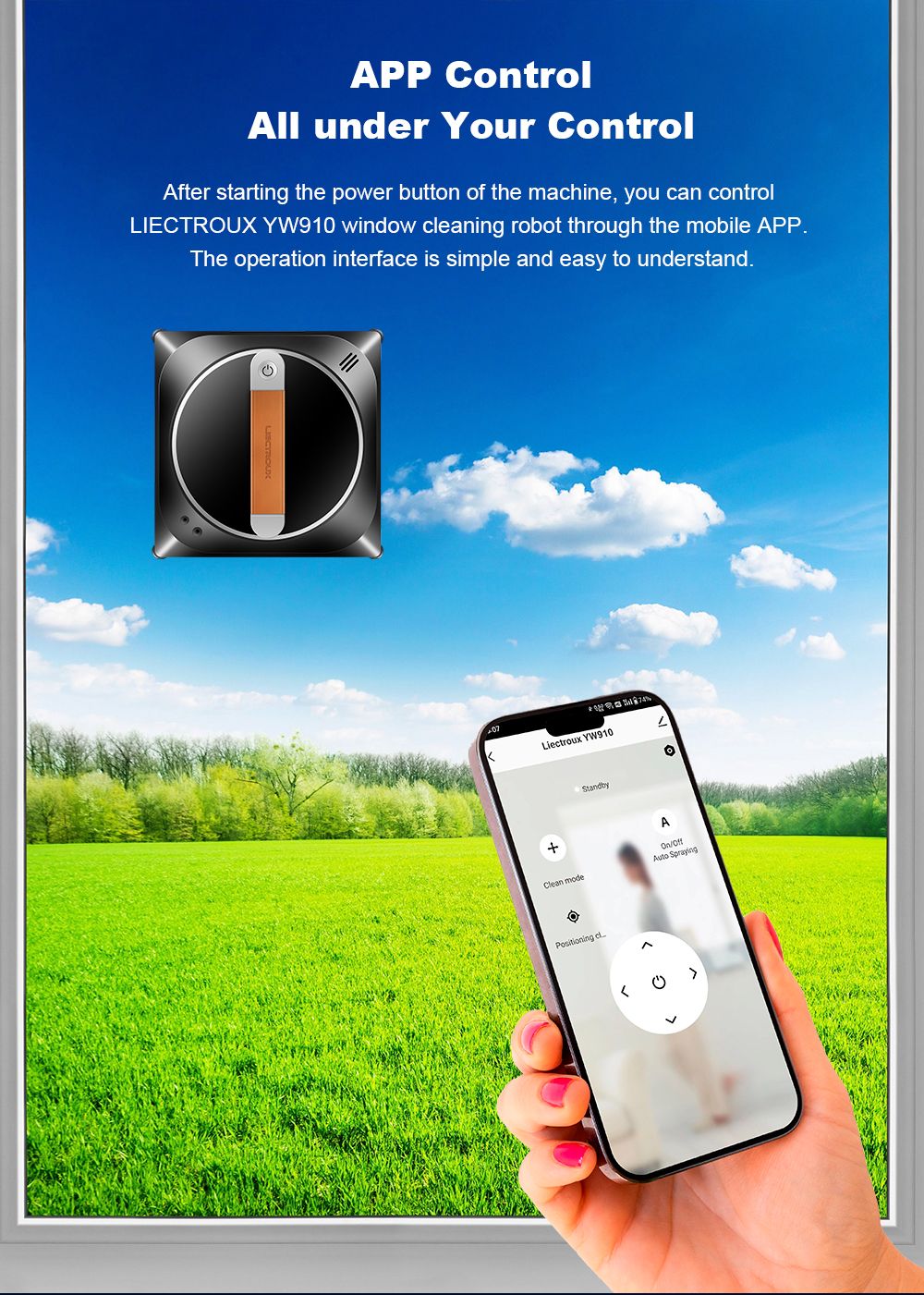 Robot Limpiacristales Liectroux YW910, Doble Rociado de Agua, Succión al Vacío de 3000Pa, Sensor Láser, Control por App y Remoto, Función de Memoria