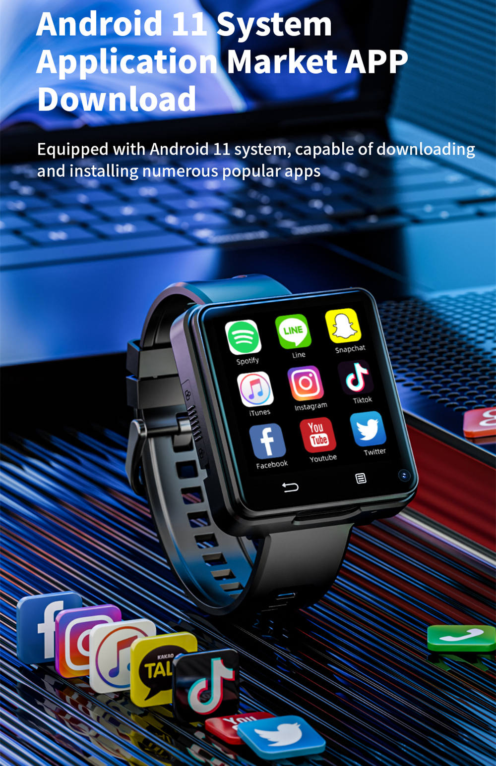 LOKMAT APPLLP 2 MAX Detachable Smartwatch, 2.64-inch Screen, Android 11, Support 4G/5G SIM, Bluetooth Connection, GPS Positioning, 1200mAh Battery