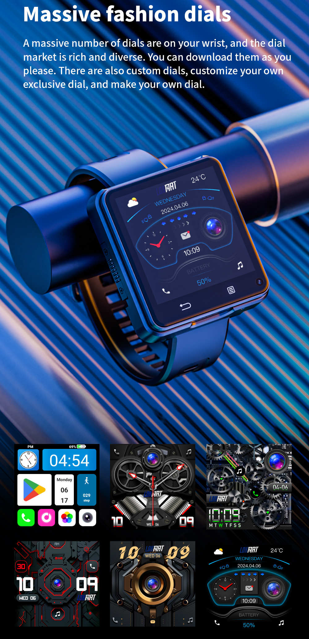 LOKMAT APPLLP 2 MAX Detachable Smartwatch, 2.64-inch Screen, Android 11, Support 4G/5G SIM, Bluetooth Connection, GPS Positioning, 1200mAh Battery