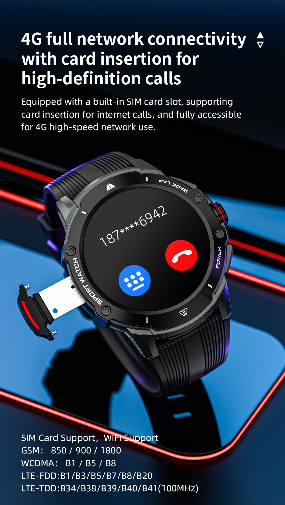 LOKMAT APPLLP 4G Smartwatch, AMOLED HD Screen, NFC Access, Heart Rate Health Monitoring, Bluetooth 4.2, Multiple Sports Modes, GPS/Beidou/Granas/AGPS/LBS Positioning