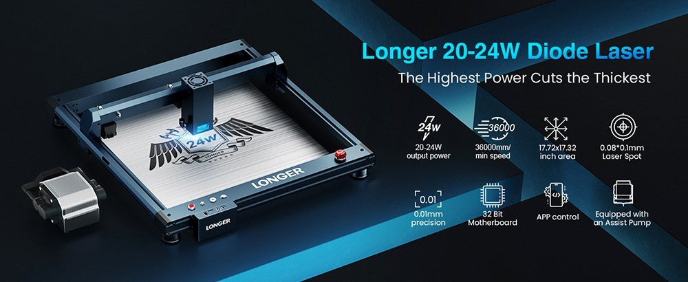 Longer Laser B1 20W Laser Engraver Cutter, 4-core Laser Head, 450 x 440mm Engraving Area