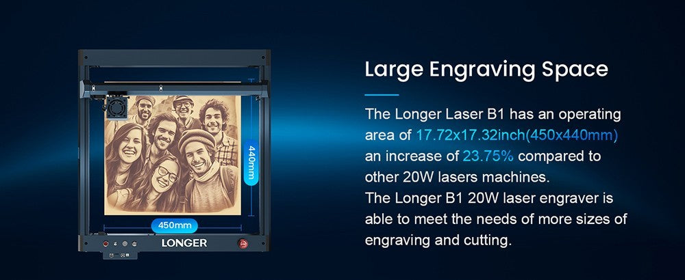 Longer Laser B1 20W Laser Engraver Cutter, 4-core Laser Head, 450 x 440mm Engraving Area