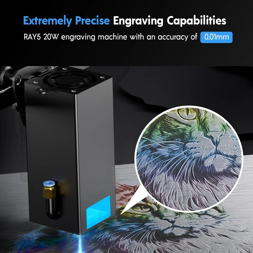 LONGER RAY5 20W Laser Engraver Cutter, Fixed Focus, 0.08*0.1mm Laser Spot, Color Touchscreen, 32-Bit Chipset, Support APP Connection, Working Area 375*375mm