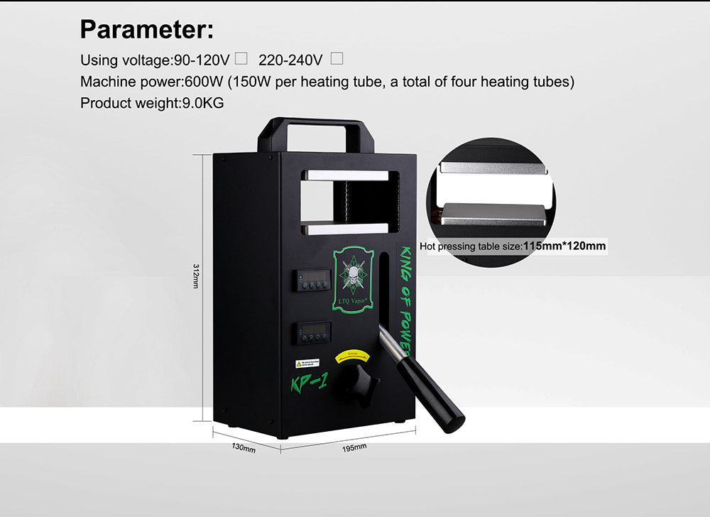 Prensa térmica para resina KP-1 Tech-L, placas calefactoras dobles de 4,5 x 4,7 pulgadas, 1000 W, 4 barras calefactoras, control digital de temperatura, para resina y flores secas.