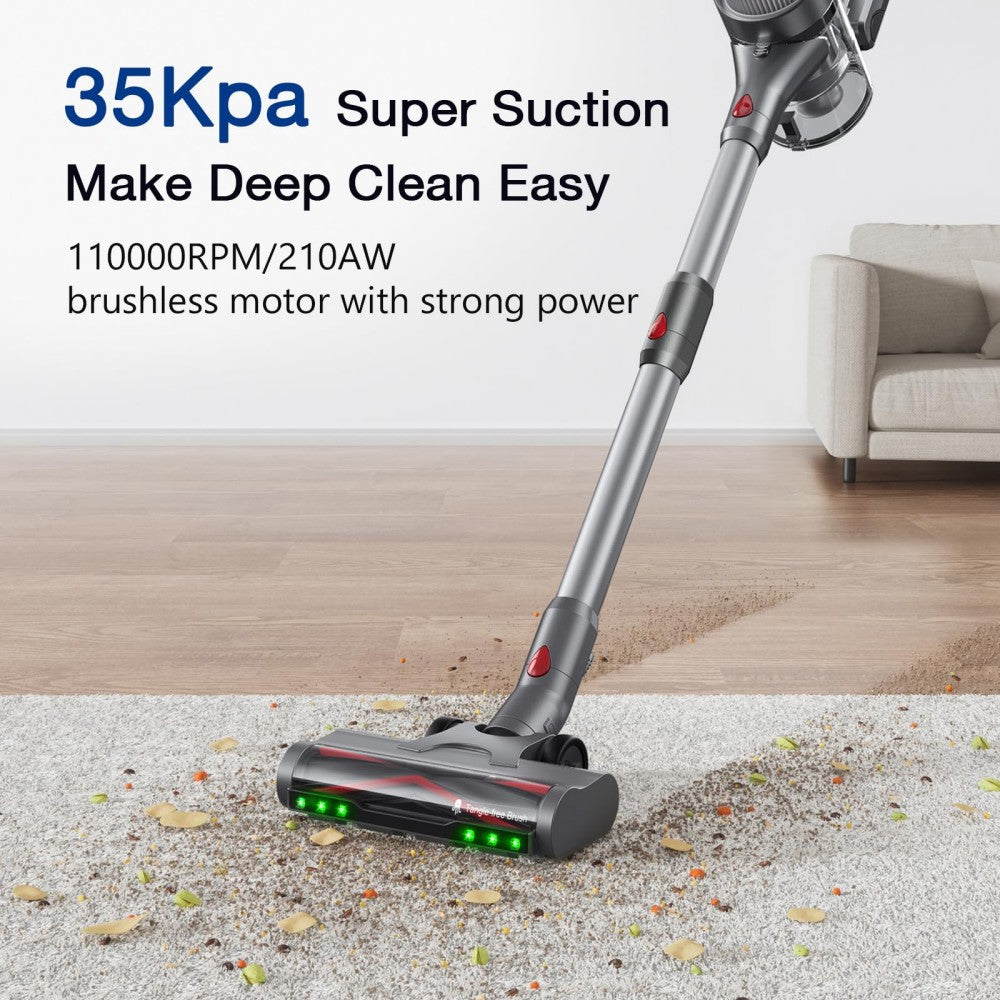Aspiradora sin cable Maircle S3-Pro B, con base de carga y almacenamiento, tecnología de luz verde, batería de larga duración de 70 minutos, bajo nivel de ruido ≤72 dB, cepillo antienredos y pantalla LED.