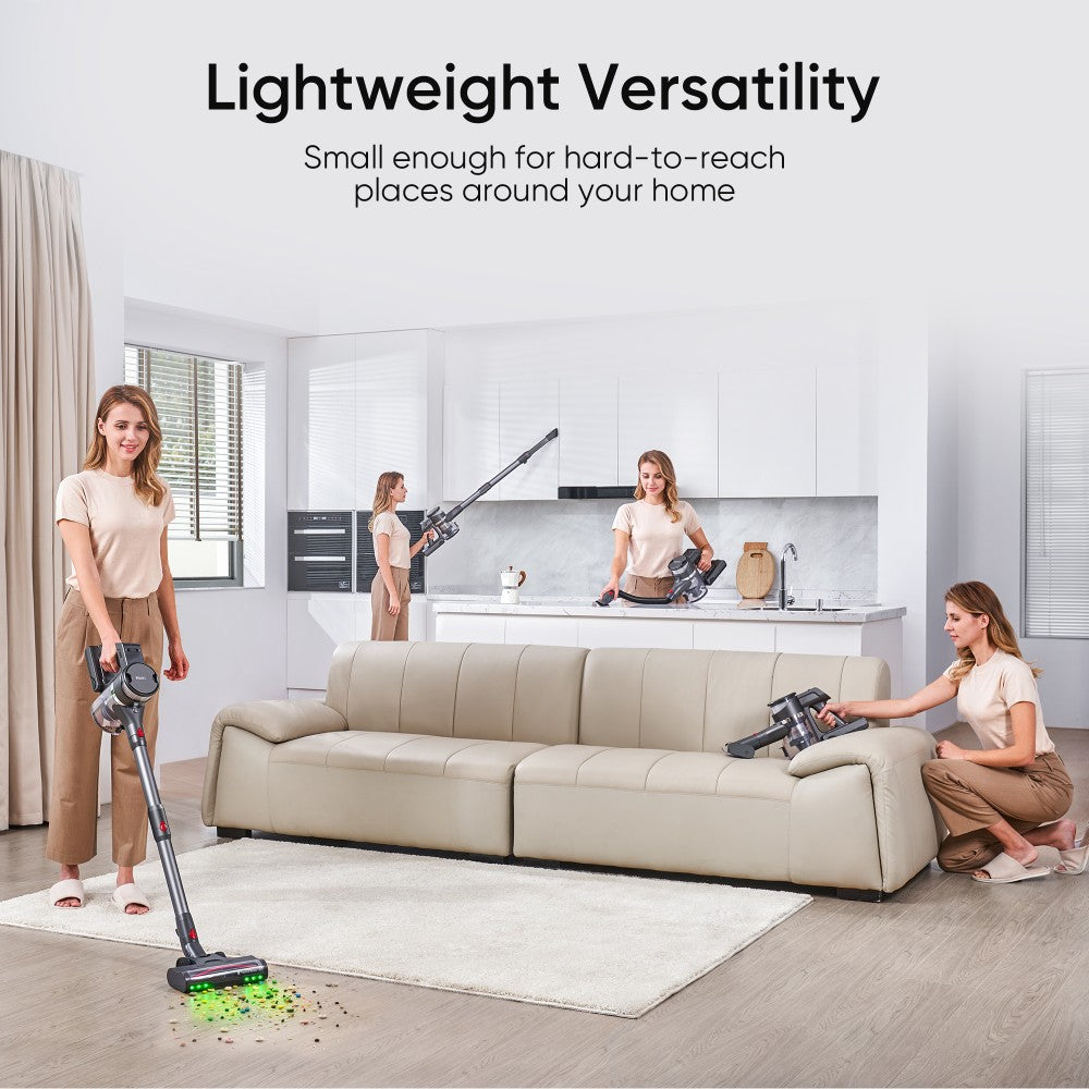 Aspiradora sin cable Maircle S3-Pro B, con base de carga y almacenamiento, tecnología de luz verde, batería de larga duración de 70 minutos, bajo nivel de ruido ≤72 dB, cepillo antienredos y pantalla LED.