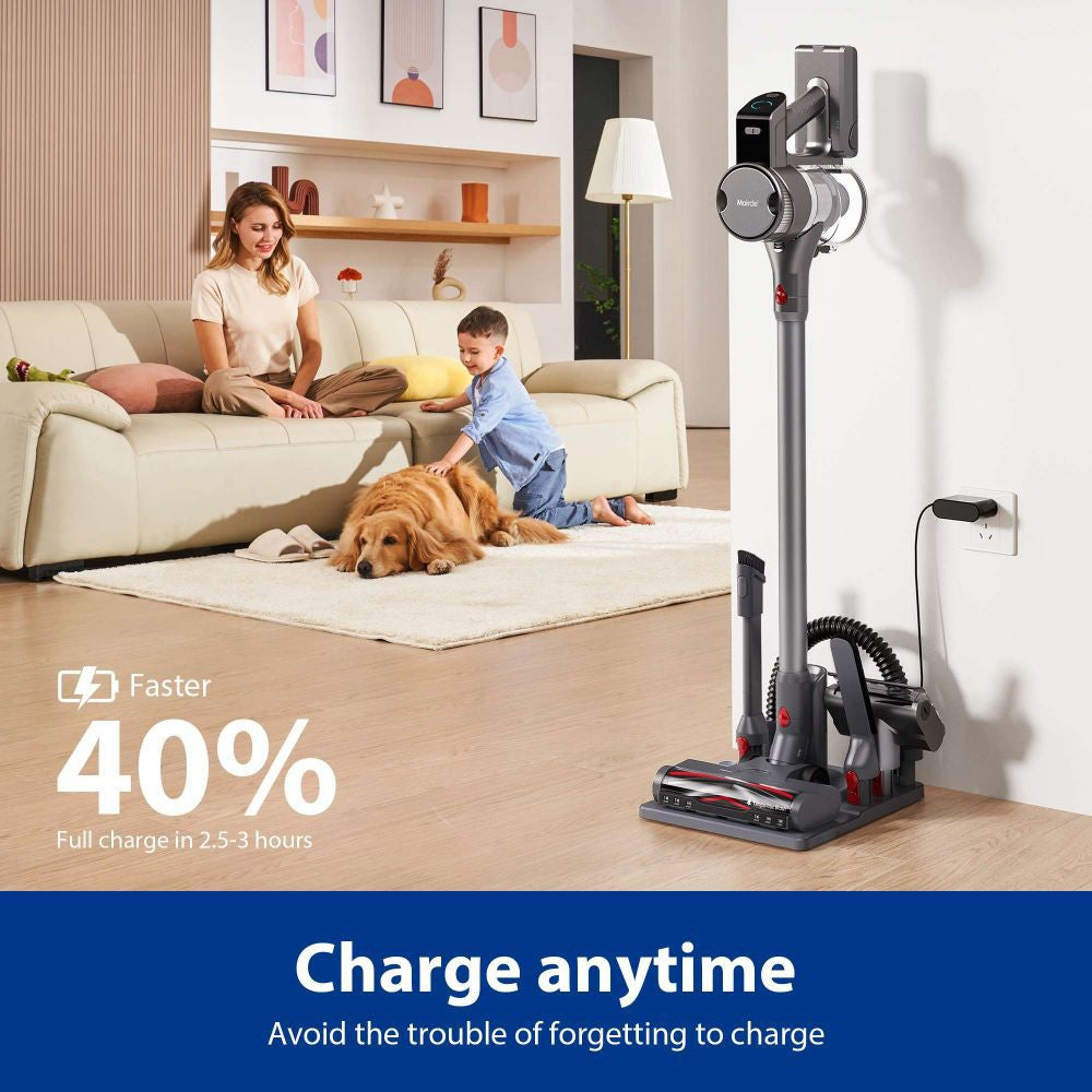 Aspiradora sin cable Maircle S3 Pro, con base de carga y almacenamiento 2 en 1, 70 minutos de autonomía, 35 kPa de potencia de succión, faro LED verde, motor sin escobillas de 210 AW, para suelos duros, alfombras y pelo de mascotas.