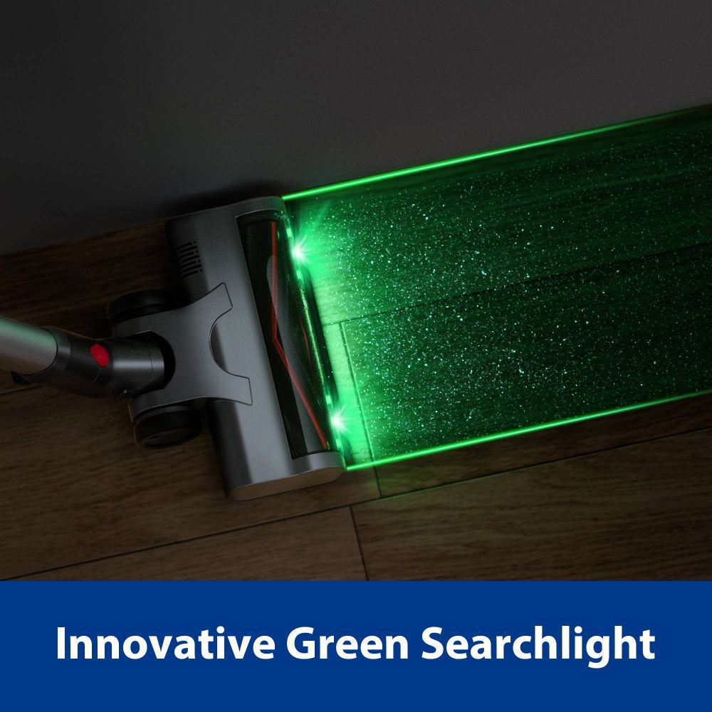 Aspiradora sin cable Maircle S3 Pro, con base de carga y almacenamiento 2 en 1, 70 minutos de autonomía, 35 kPa de potencia de succión, faro LED verde, motor sin escobillas de 210 AW, para suelos duros, alfombras y pelo de mascotas.