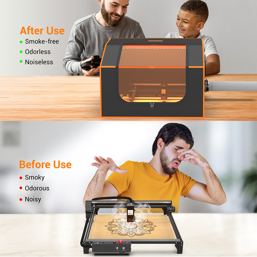 Cerramiento para grabador láser Mecpow FC2 950×930×460 mm, ignífugo, con ventana de visualización, ventilador y tubo de escape, compatible con Mecpow X5/X5 Pro y Sculpfun S30 Ultra Series.