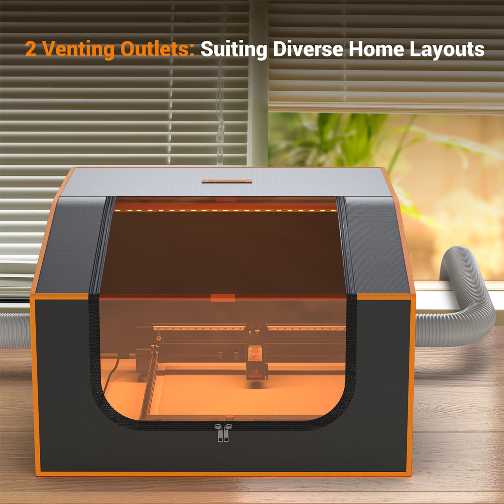 Cerramiento para grabador láser Mecpow FC2 950×930×460 mm, ignífugo, con ventana de visualización, ventilador y tubo de escape, compatible con Mecpow X5/X5 Pro y Sculpfun S30 Ultra Series.